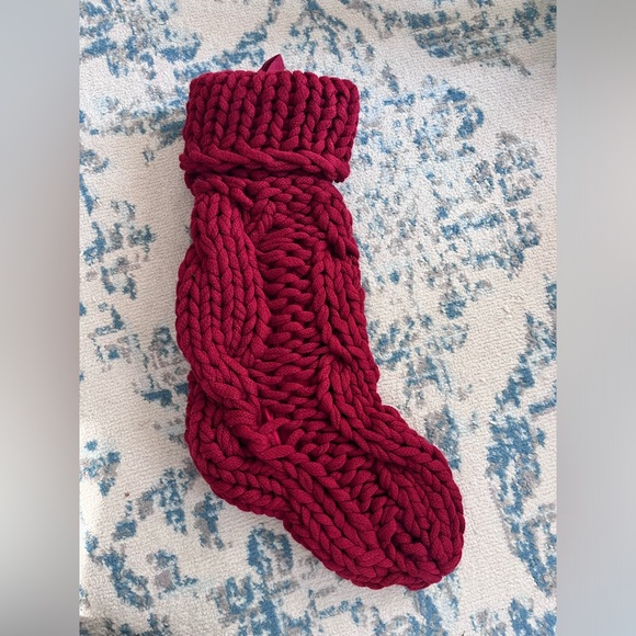 Pottery Barn Red Chunky Knit Christmas Stocking 20” Holiday Decor - Picture 2 of 3